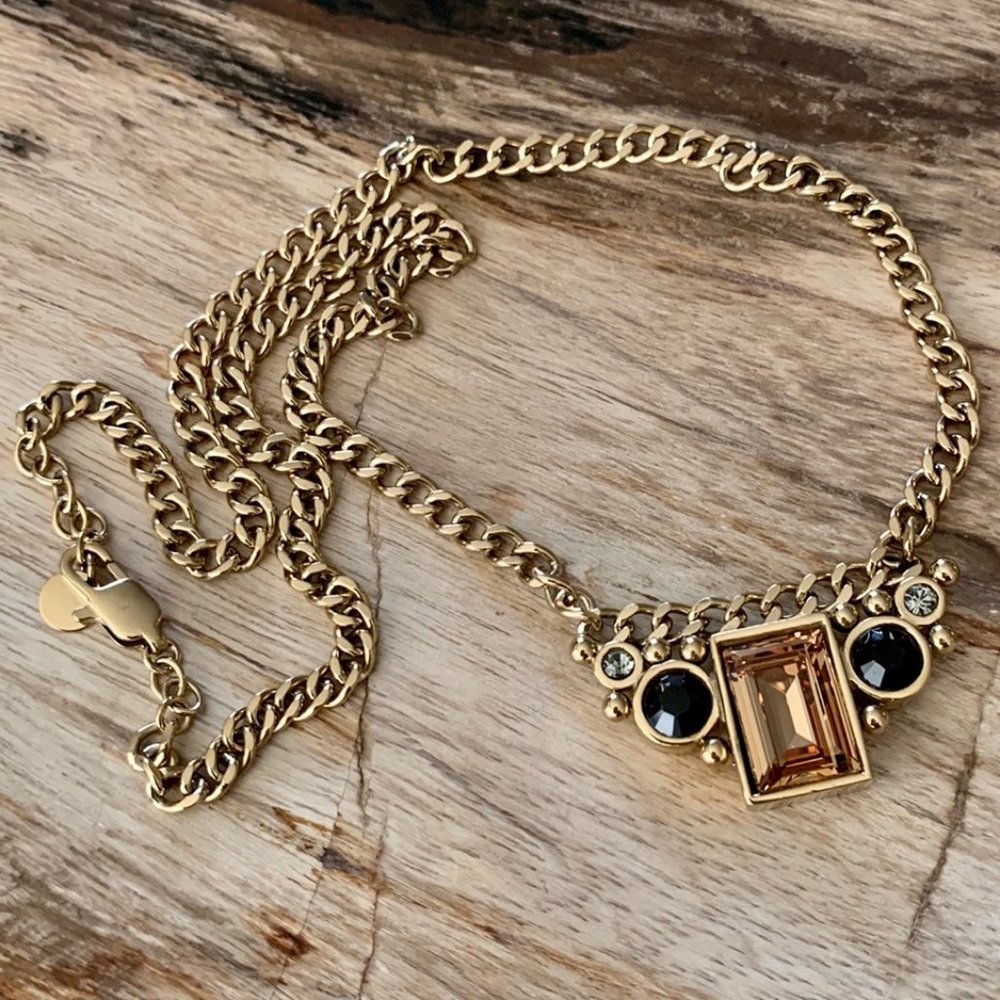 Dyrberg/Kern Tanisa Swarovski step-cut crystal necklace and curb chain